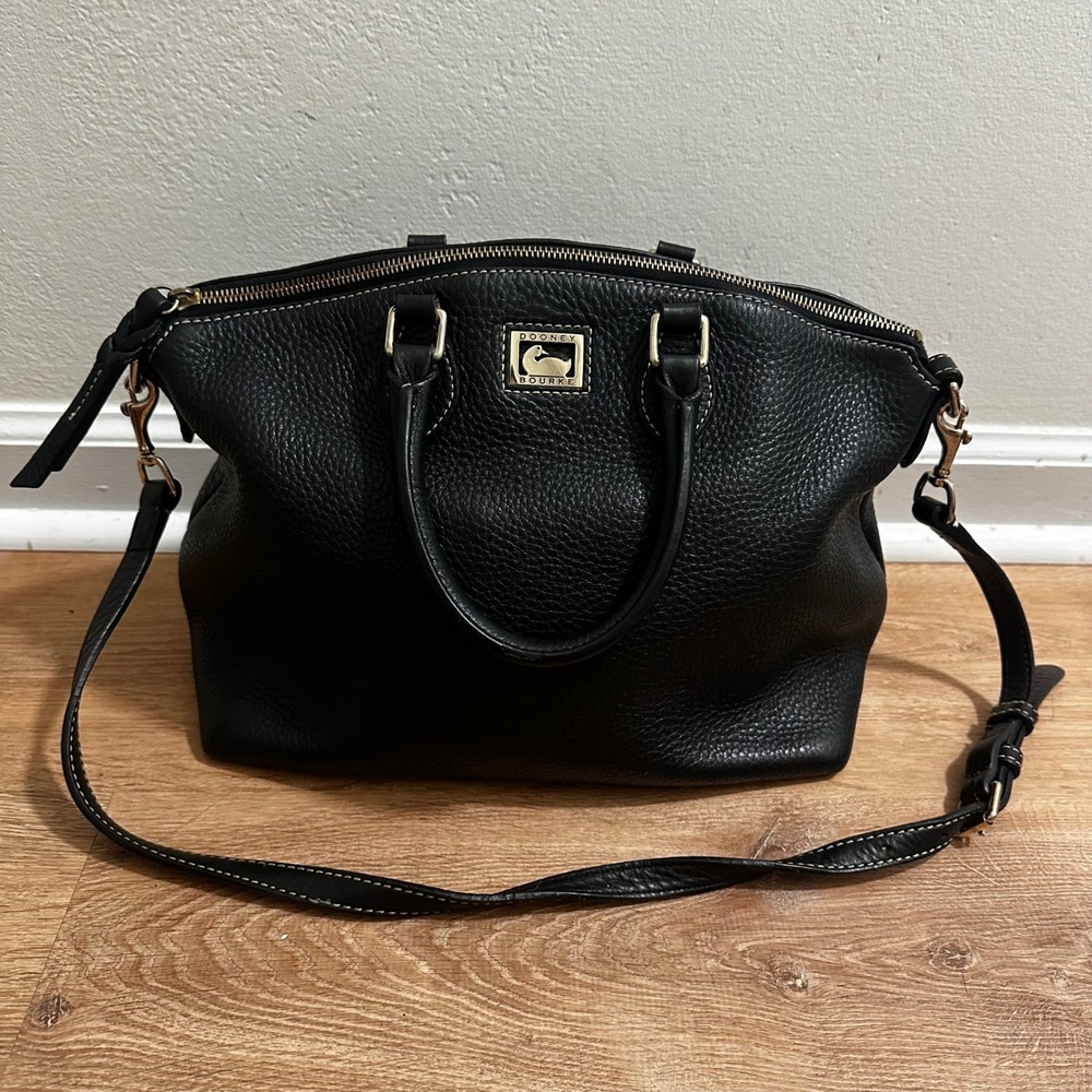 Dooney & Bourke | Black Pebbled Leather Gold Hardware Satchel Crossbody Bag